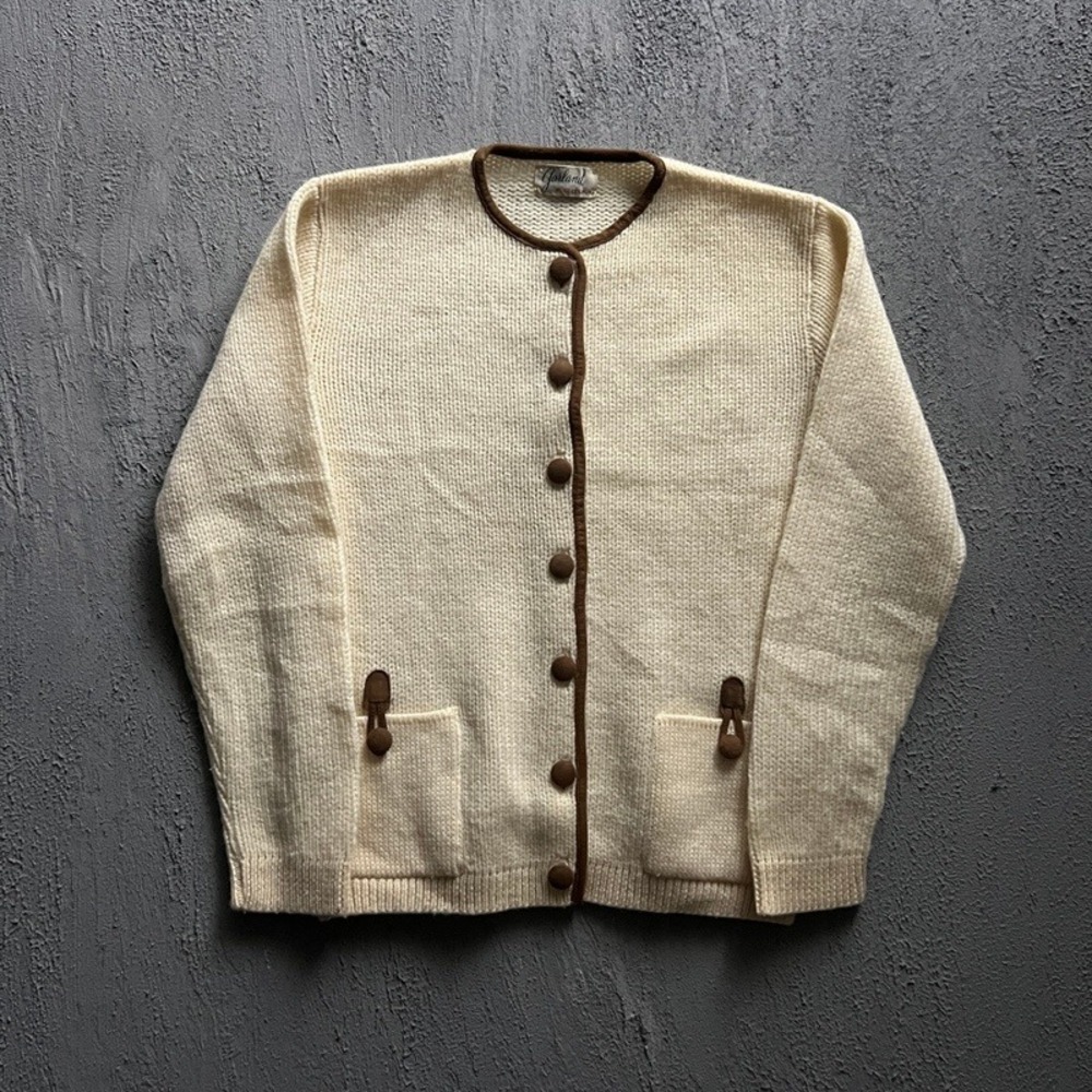 Vintage Garland Cardigan Women's Medium White 1960s Wool Knit Sweater